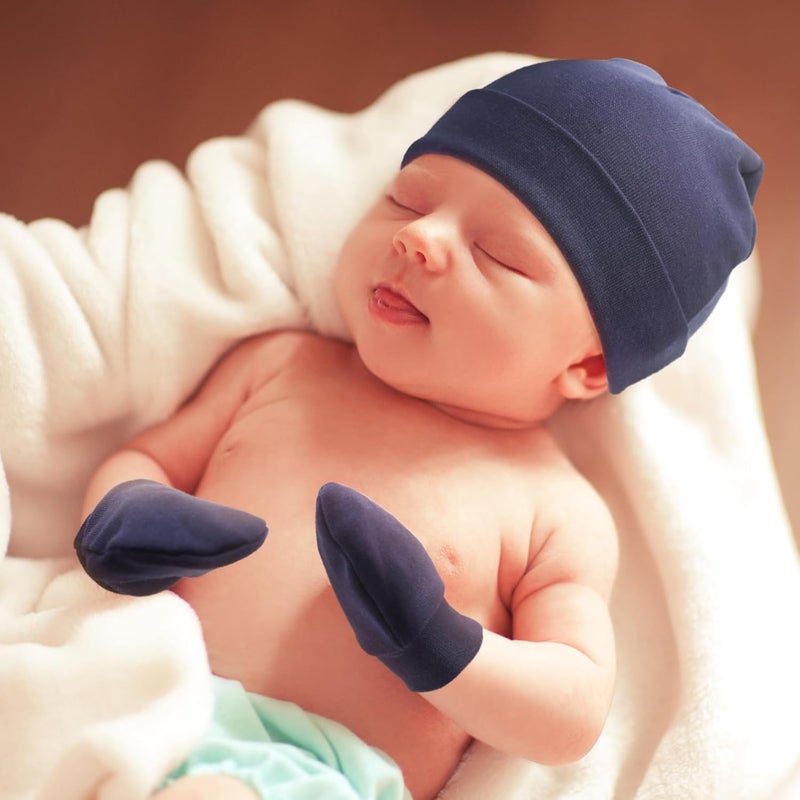 DRESHOW BQUBO Baby Hats and Mittens Infant Cotton Beanie Gloves No Scratch Set Newborn Hospital Hat for Boys Girls - Image 5